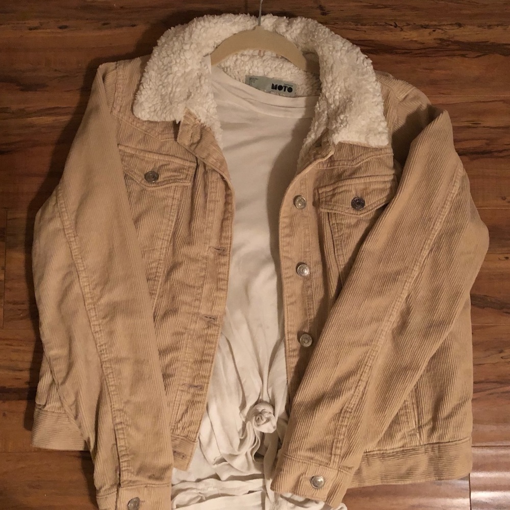 Topshop Corduroy Sherpa Collar Moto Jacket 8